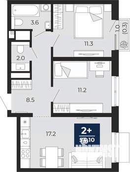 2-к квартира, вторичка, 54м2, 18/25 этаж