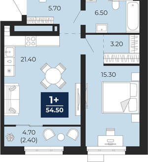 1-к квартира, вторичка, 52м2, 8/24 этаж