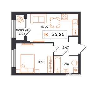 1-к квартира, строящийся дом, 36м2, 12/24 этаж