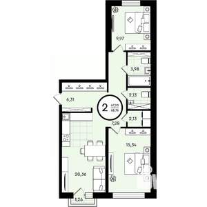 2-к квартира, строящийся дом, 69м2, 2/4 этаж
