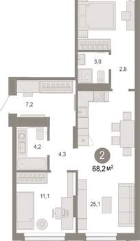 2-к квартира, вторичка, 68м2, 2/17 этаж