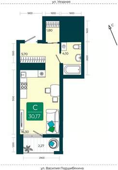 Студия квартира, сданный дом, 30м2, 14/23 этаж