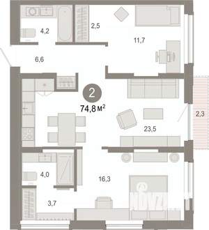 2-к квартира, вторичка, 75м2, 16/17 этаж