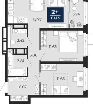 2-к квартира, вторичка, 59м2, 2/20 этаж