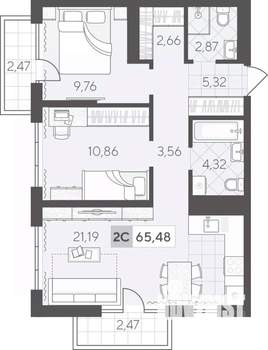 2-к квартира, вторичка, 65м2, 10/17 этаж