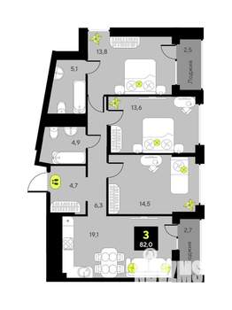 3-к квартира, вторичка, 82м2, 14/17 этаж