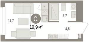 Студия квартира, вторичка, 19м2, 5/8 этаж