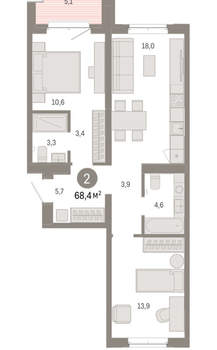 2-к квартира, вторичка, 68м2, 3/11 этаж