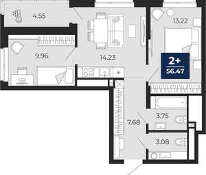 2-к квартира, вторичка, 56м2, 7/24 этаж