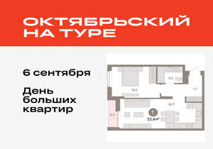 1-к квартира, вторичка, 53м2, 8/17 этаж