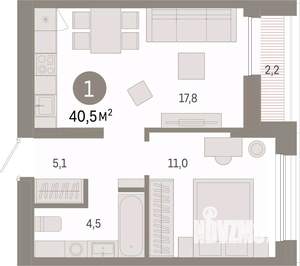 1-к квартира, вторичка, 40м2, 9/9 этаж