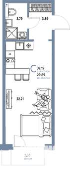 Студия квартира, вторичка, 32м2, 13/25 этаж