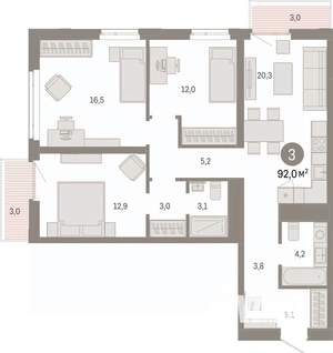 3-к квартира, вторичка, 92м2, 6/25 этаж