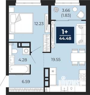 1-к квартира, вторичка, 44м2, 10/16 этаж