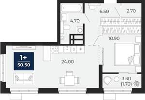 1-к квартира, вторичка, 51м2, 5/18 этаж