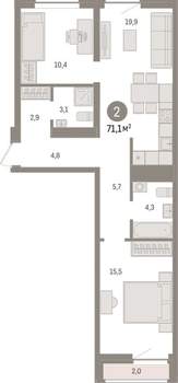 2-к квартира, вторичка, 71м2, 4/10 этаж