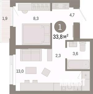 1-к квартира, вторичка, 34м2, 8/25 этаж