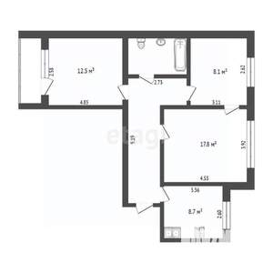 3-к квартира, вторичка, 61м2, 5/9 этаж