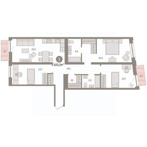 3-к квартира, вторичка, 103м2, 6/10 этаж