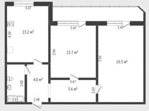 2-к квартира, вторичка, 60м2, 3/9 этаж
