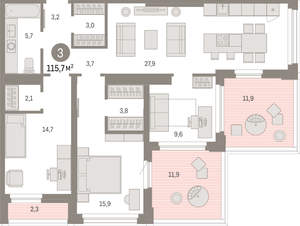 3-к квартира, вторичка, 116м2, 13/25 этаж