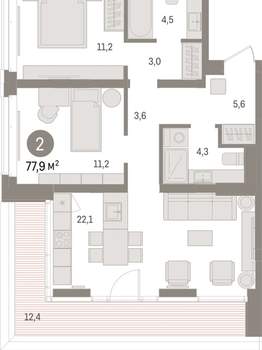 2-к квартира, вторичка, 78м2, 6/16 этаж
