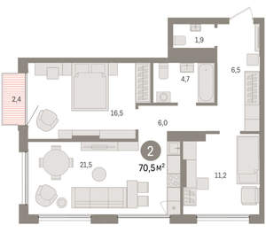 2-к квартира, вторичка, 71м2, 15/17 этаж