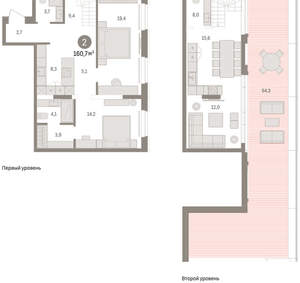 2-к квартира, вторичка, 161м2, 7/16 этаж