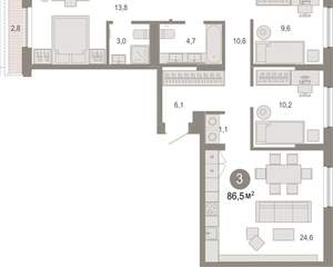 3-к квартира, вторичка, 87м2, 7/17 этаж