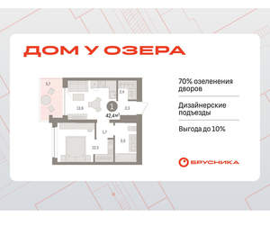 1-к квартира, вторичка, 42м2, 4/8 этаж