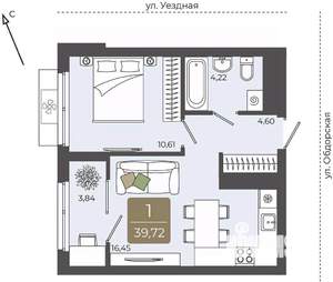 1-к квартира, вторичка, 40м2, 4/15 этаж
