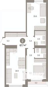 2-к квартира, вторичка, 68м2, 6/7 этаж