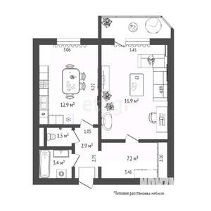 1-к квартира, вторичка, 45м2, 9/10 этаж