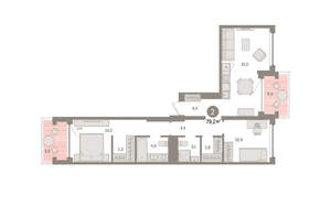 2-к квартира, вторичка, 79м2, 6/8 этаж