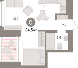 Студия квартира, вторичка, 34м2, 2/8 этаж