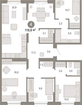 4-к квартира, вторичка, 119м2, 8/17 этаж