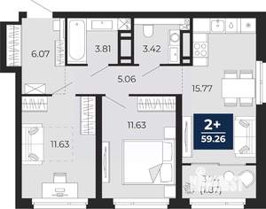 2-к квартира, вторичка, 61м2, 16/22 этаж