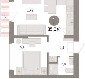 1-к квартира, вторичка, 35м2, 6/17 этаж
