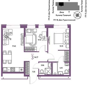 3-к квартира, вторичка, 55м2, 9/11 этаж