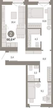 2-к квартира, вторичка, 67м2, 3/16 этаж