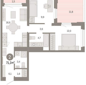 2-к квартира, вторичка, 71м2, 5/25 этаж