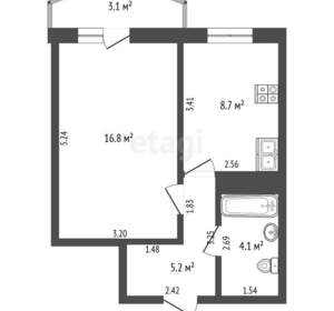 1-к квартира, сданный дом, 34м2, 16/16 этаж