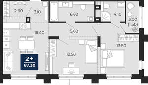 2-к квартира, вторичка, 67м2, 2/24 этаж