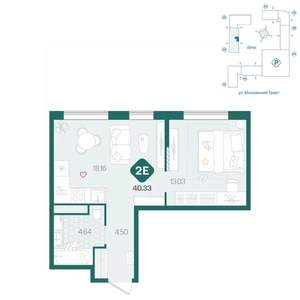 2-к квартира, вторичка, 40м2, 6/17 этаж