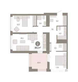 2-к квартира, вторичка, 80м2, 18/25 этаж