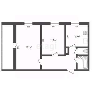 2-к квартира, вторичка, 51м2, 1/9 этаж