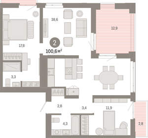 2-к квартира, вторичка, 101м2, 8/25 этаж
