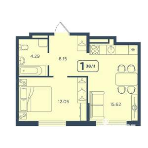 1-к квартира, вторичка, 38м2, 8/25 этаж