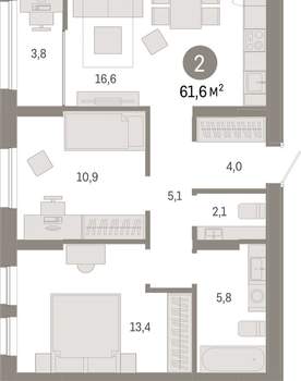 2-к квартира, вторичка, 62м2, 16/17 этаж