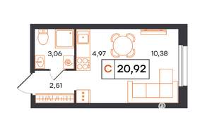 Студия квартира, вторичка, 21м2, 11/24 этаж